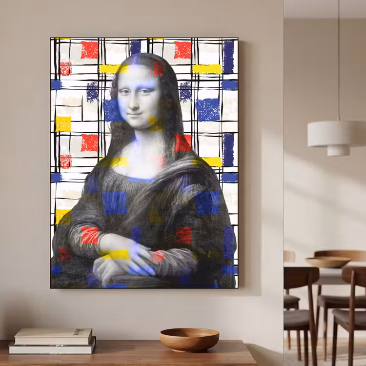 Mona Lisa - Mondriaan - Oude Meesters Textielframe zwart klein -sfeer2