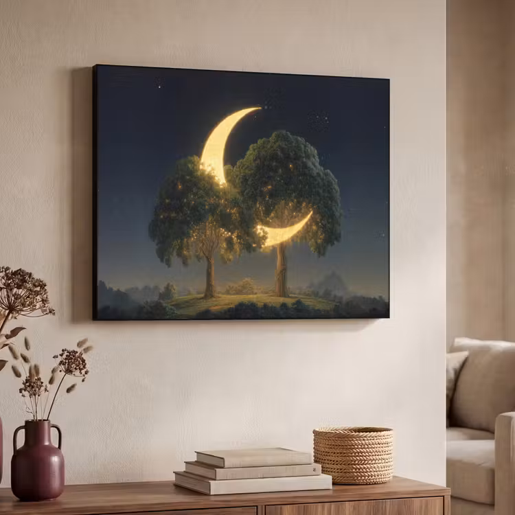 Maan - Bomen - Rust Textielframe zwart klein -sfeer3
