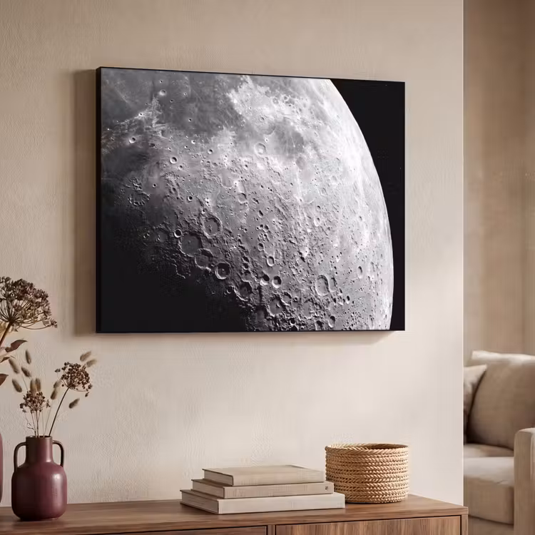 Art Frame - Mond – Krater – Weltraum - Maan - Kraters - Ruimte Textielframe zwart klein