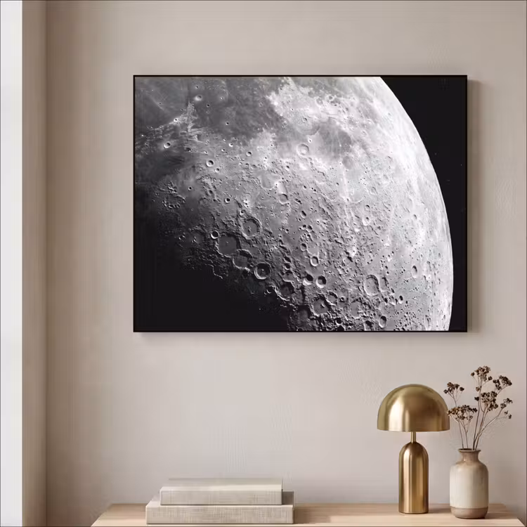 Art Frame - Mond – Krater – Weltraum - Maan - Kraters - Ruimte Textielframe zwart klein