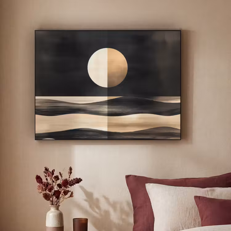 Maan - Cirkel - Goud Textielframe zwart klein -sfeer1