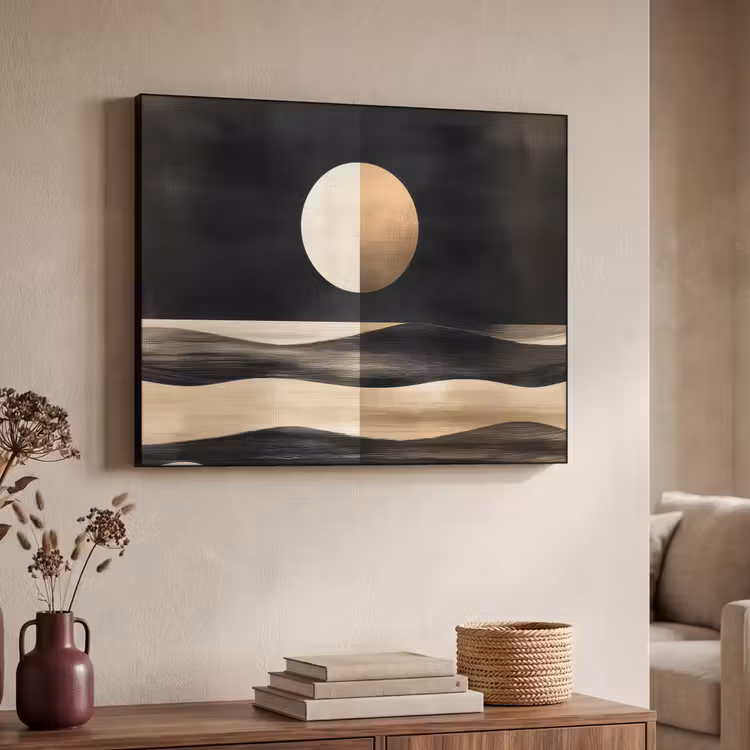 Maan - Cirkel - Goud Textielframe - compleet frame klein -sfeer3