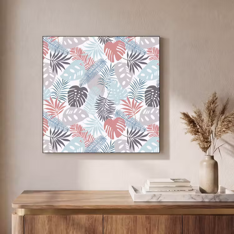 Monstera - Pastel - Bladeren - Tropical Textielframe zwart klein -sfeer2