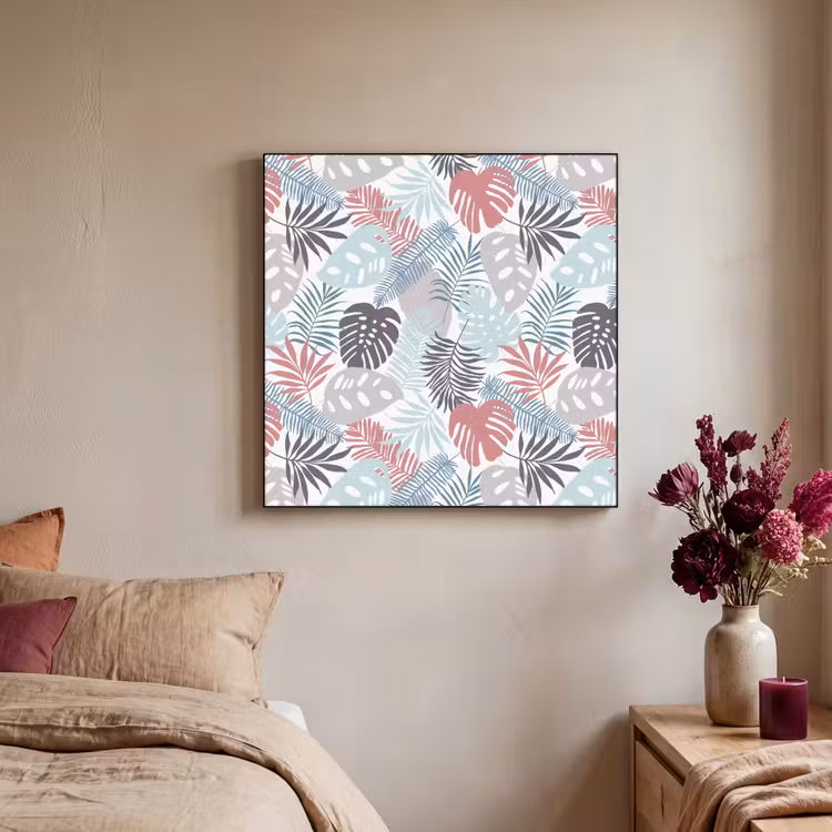 Monstera - Pastel - Bladeren - Tropical Textielframe zwart klein -sfeer1