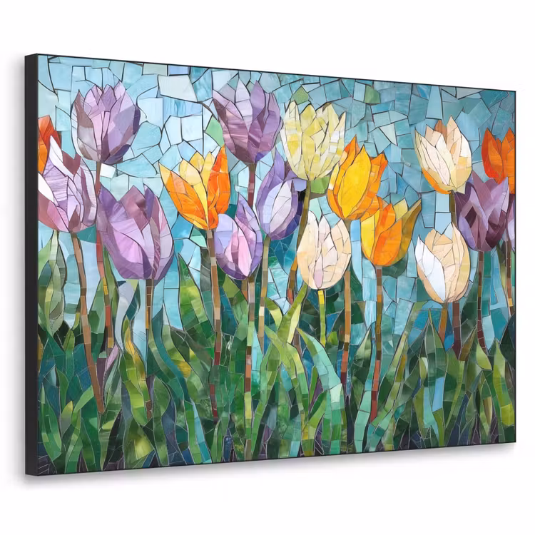 Mozaïek - Veld - Tulpen - Kleurrijk Textielframe - compleet frame klein -3d