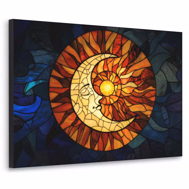 Mozaïek - Glas - Maan - Donkerblauw Textielframe zwart klein -3d