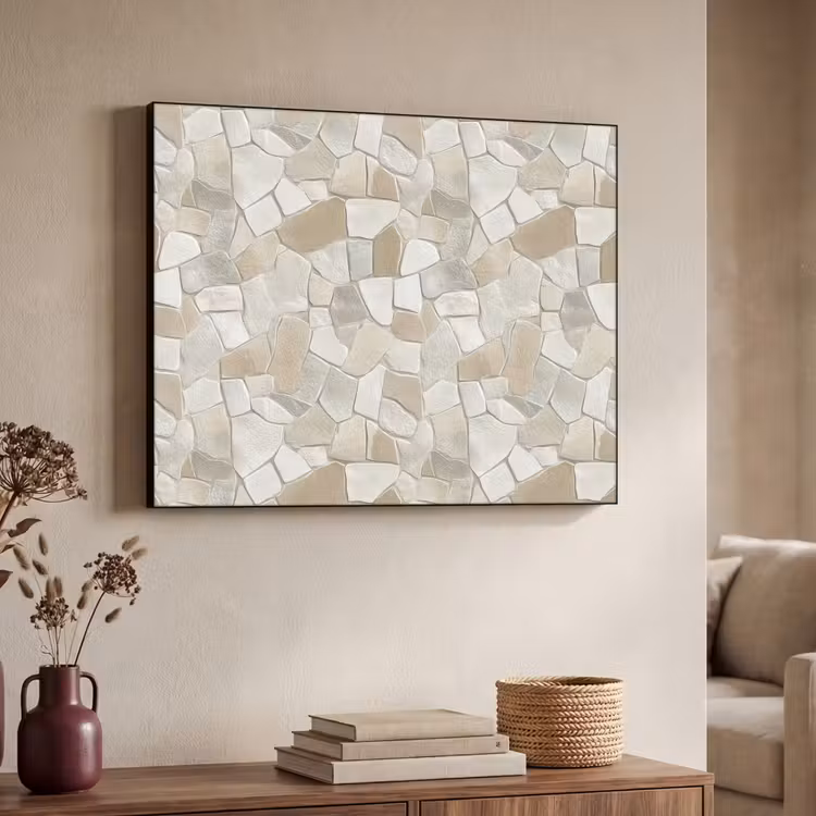 Mozaïek - Stenen - Beige Textielframe zwart klein 947 -sfeer3