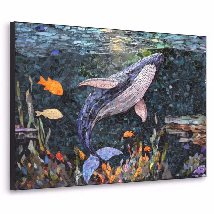 Mozaïek - Walvis - Koraal - Water Textielframe zwart klein -3d