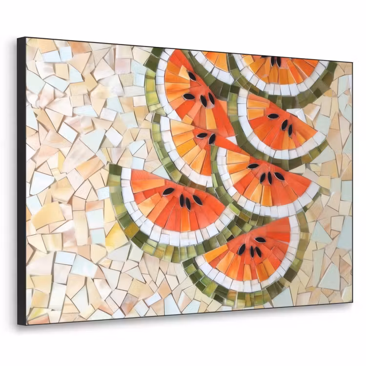 Mozaïek - Watermeloen - Rood - Pitten Textielframe zwart klein -3d