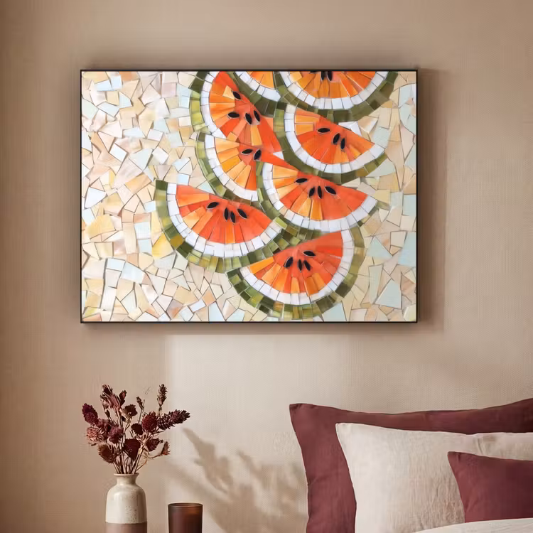Mozaïek - Watermeloen - Rood - Pitten Textielframe - compleet frame klein -sfeer1