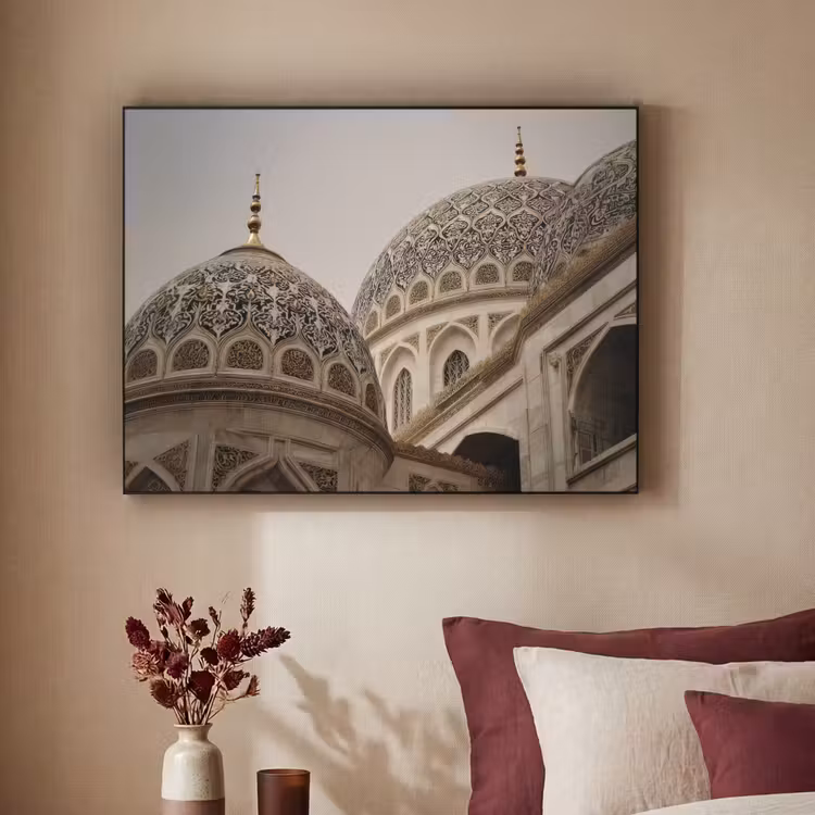 Mozaïekkoepels - Gouden spitsen - Islamitisch Textielframe - compleet frame klein -sfeer1