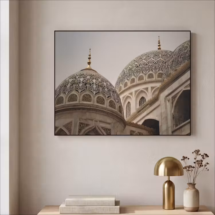 Mozaïekkoepels - Gouden spitsen - Islamitisch Textielframe - compleet frame klein -sfeer2