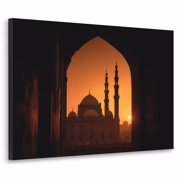 Moskee - Oranje lucht - Islamitisch Textielframe - compleet frame klein -3d