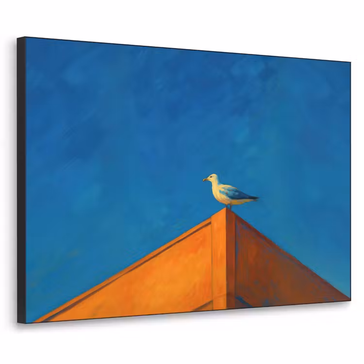 Meeuw - Gebouw - Lucht - Geschilderd Textielframe zwart klein -3d