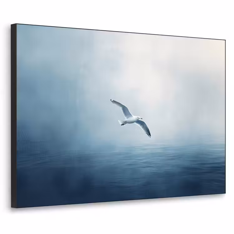 Meeuw - Wit - Zee - Mistig Textielframe zwart klein -3d