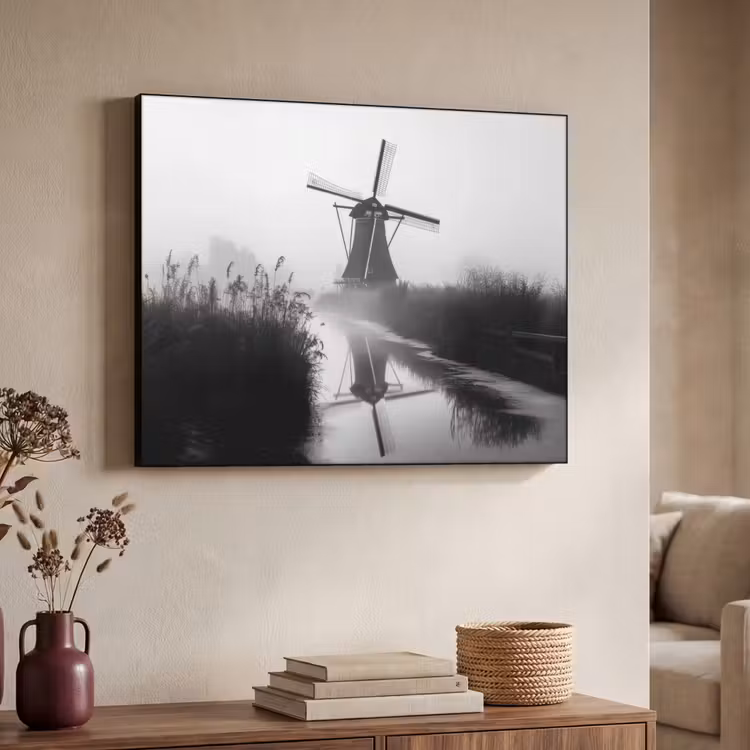 Molen - Weerspiegeling - Landschap - Water Textielframe - compleet frame klein -sfeer3