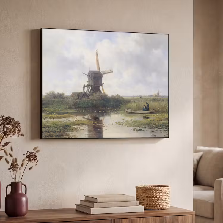 Molen - Willem Roelofs - Oude meesters - Kunst Textielframe zwart klein -sfeer3