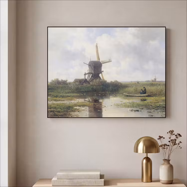 Molen - Willem Roelofs - Oude meesters - Kunst Textielframe zwart klein -sfeer2