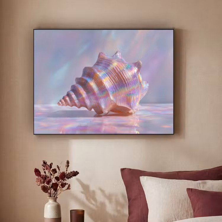 Schelp - Glanzend - Regenboogtinten Textielframe zwart klein -sfeer1