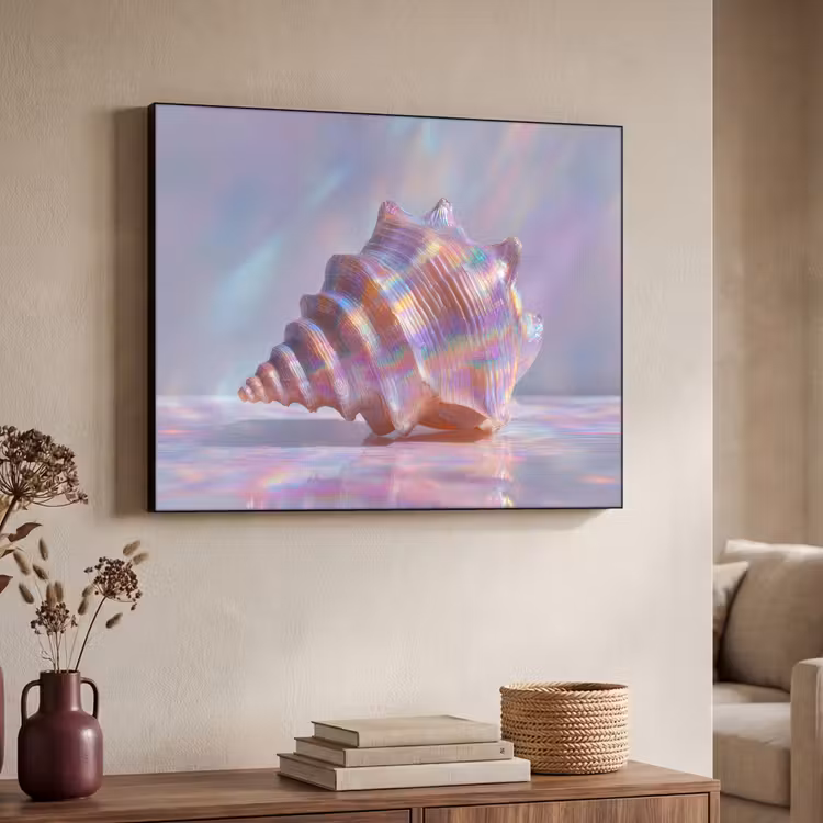 Schelp - Glanzend - Regenboogtinten Textielframe - compleet frame klein -sfeer3
