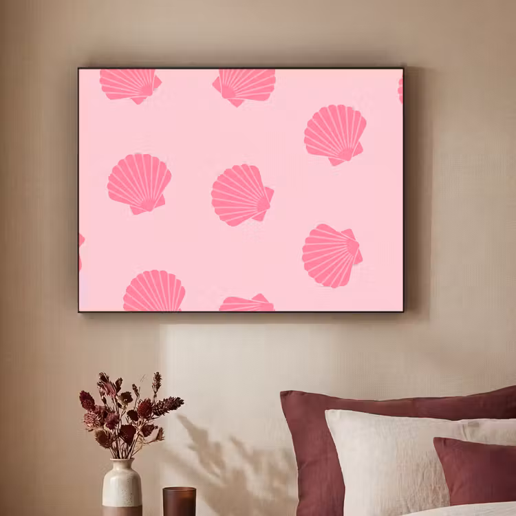 Schelp - Patroon - Zee - Modern - Roze Textielframe zwart klein -sfeer1