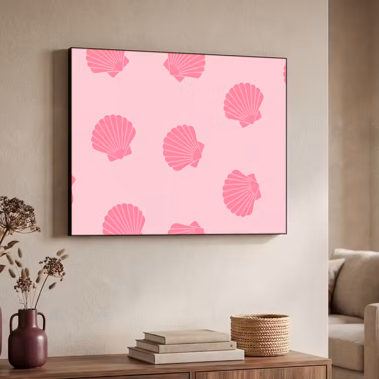 Schelp - Patroon - Zee - Modern - Roze Textielframe zwart klein -sfeer3
