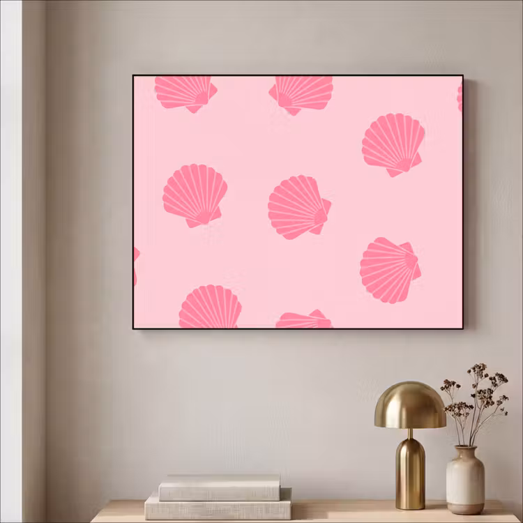 Schelp - Patroon - Zee - Modern - Roze Textielframe zwart klein -sfeer2