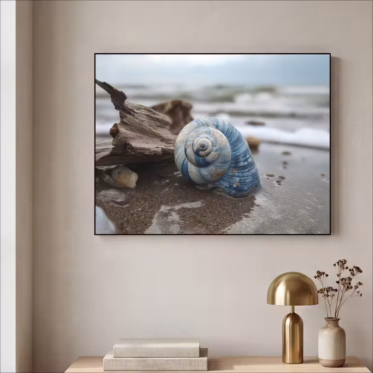 Schelp - Strand - Blauw - Zee Textielframe zwart klein -sfeer2
