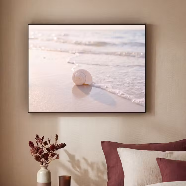 Zeeschelp - Strand - Zee - Natuur - Beige Textielframe zwart klein -sfeer1