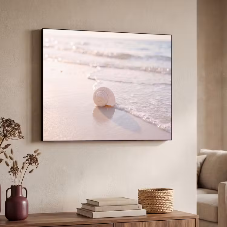Zeeschelp - Strand - Zee - Natuur - Beige Textielframe zwart klein -sfeer3