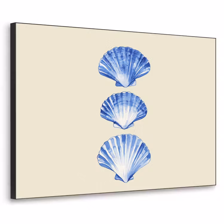 Schelpen - Blauw - Beige Textielframe zwart klein -3d