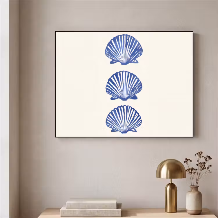 Schelpen - Blauw - Patroon Textielframe zwart klein -sfeer2