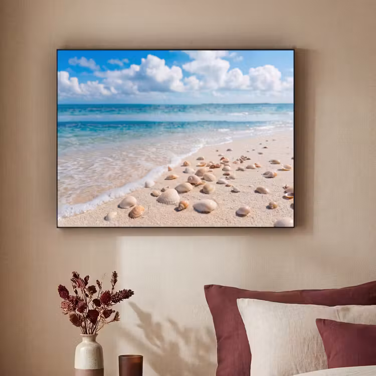 Schelpen - Strand - Natuur - Beige Textielframe zwart klein -sfeer1
