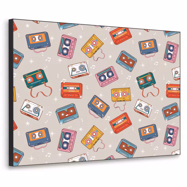 Muziek - Cassette - Patroon Textielframe zwart klein 947 -3d