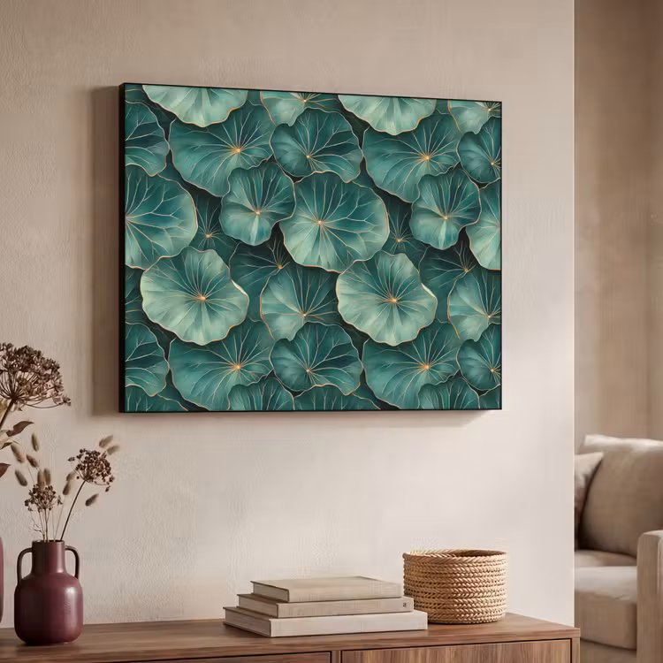 Patroon - Bladeren - Groen Textielframe zwart klein 947 -sfeer3