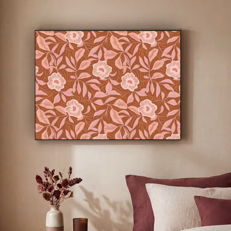 Patroon - Bladeren - Terracotta Textielframe zwart klein 947 -sfeer1