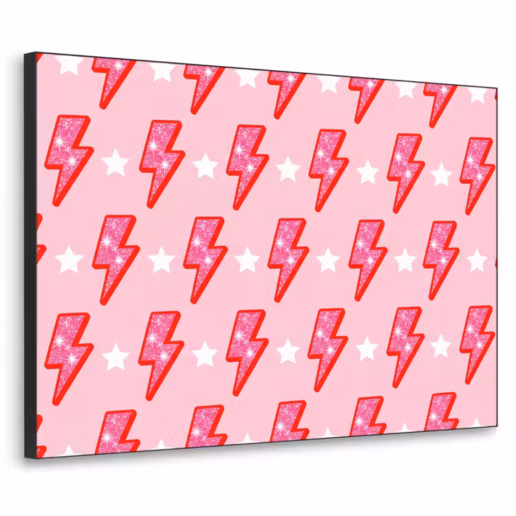 Patroon - Bliksem - Ster - Glitter - Roze Textielframe zwart klein -3d