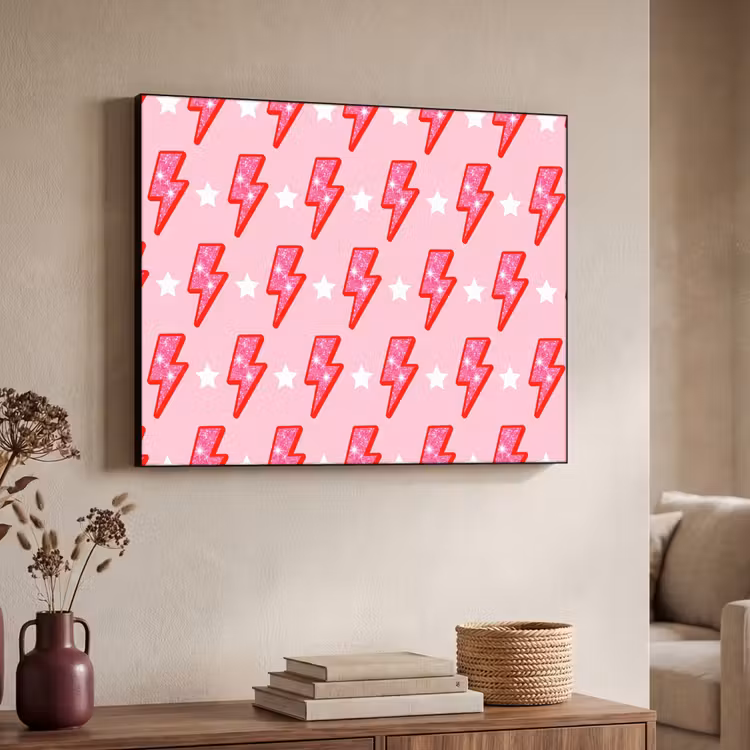 Patroon - Bliksem - Ster - Glitter - Roze Textielframe zwart klein -sfeer3