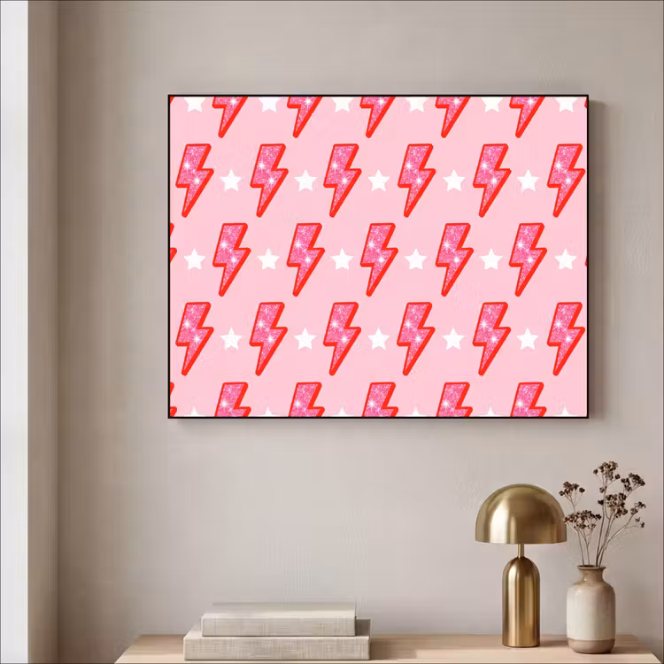 Patroon - Bliksem - Ster - Glitter - Roze Textielframe zwart klein -sfeer2
