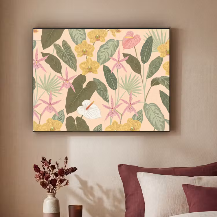 Patroon - Bloemen - Kleurrijk Textielframe zwart klein -sfeer1