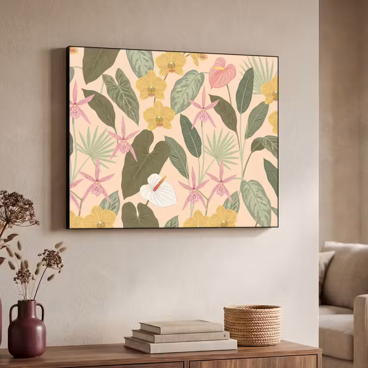 Patroon - Bloemen - Kleurrijk Textielframe zwart klein -sfeer3