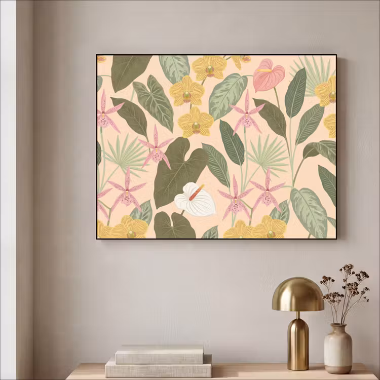 Patroon - Bloemen - Kleurrijk Textielframe zwart klein -sfeer2