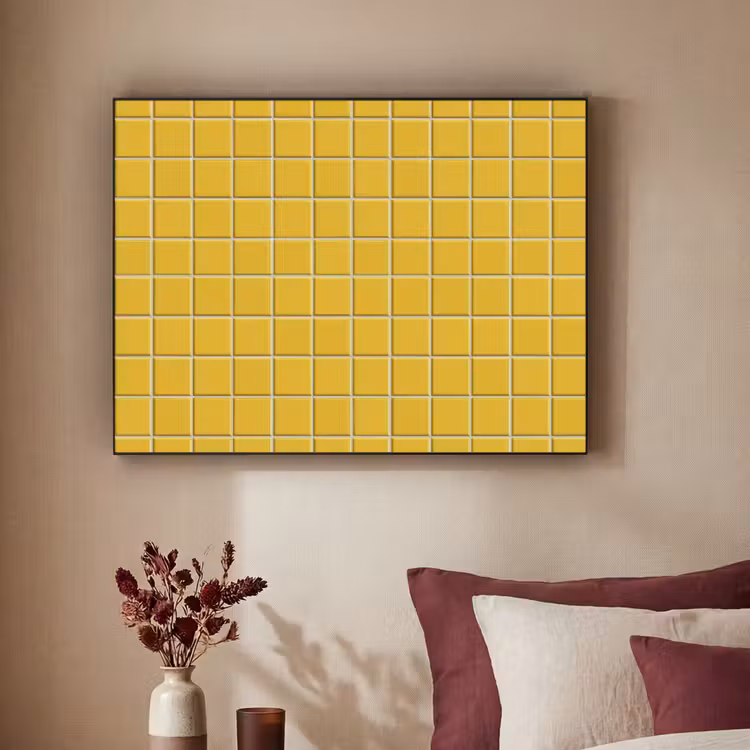 Patroon - Tegel - Okergeel Textielframe zwart klein 947 -sfeer1