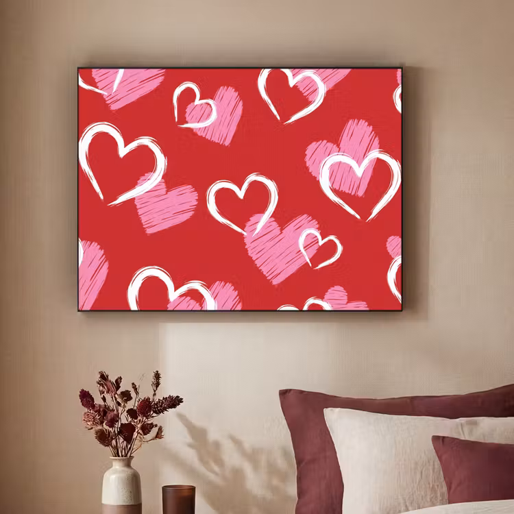 Patroon - Hartjes - Roze - Valentijn Textielframe zwart klein -sfeer1