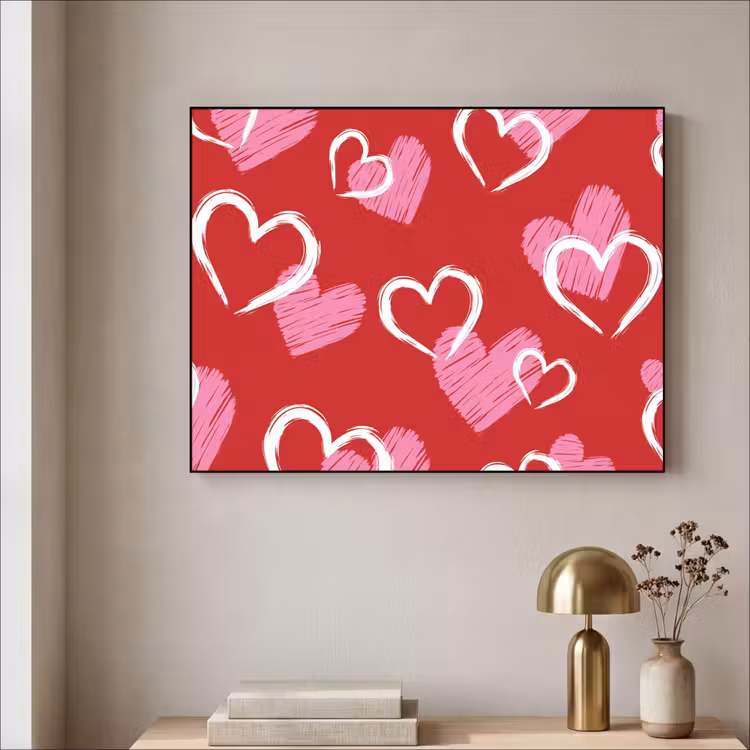 Patroon - Hartjes - Roze - Valentijn Textielframe zwart klein -sfeer2