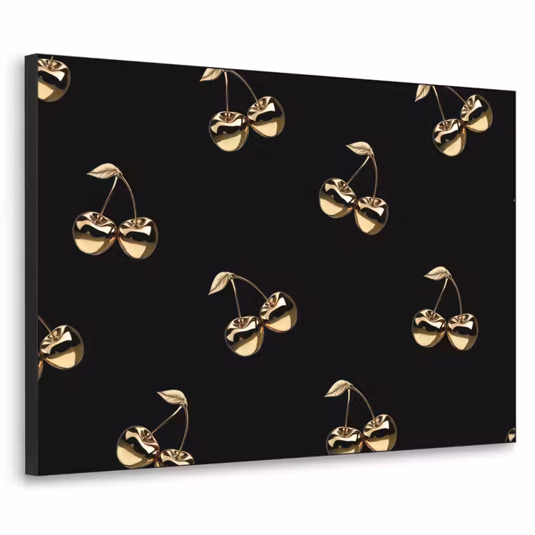 Patroon - Kersen - Goud - Chrome Textielframe zwart klein -3d