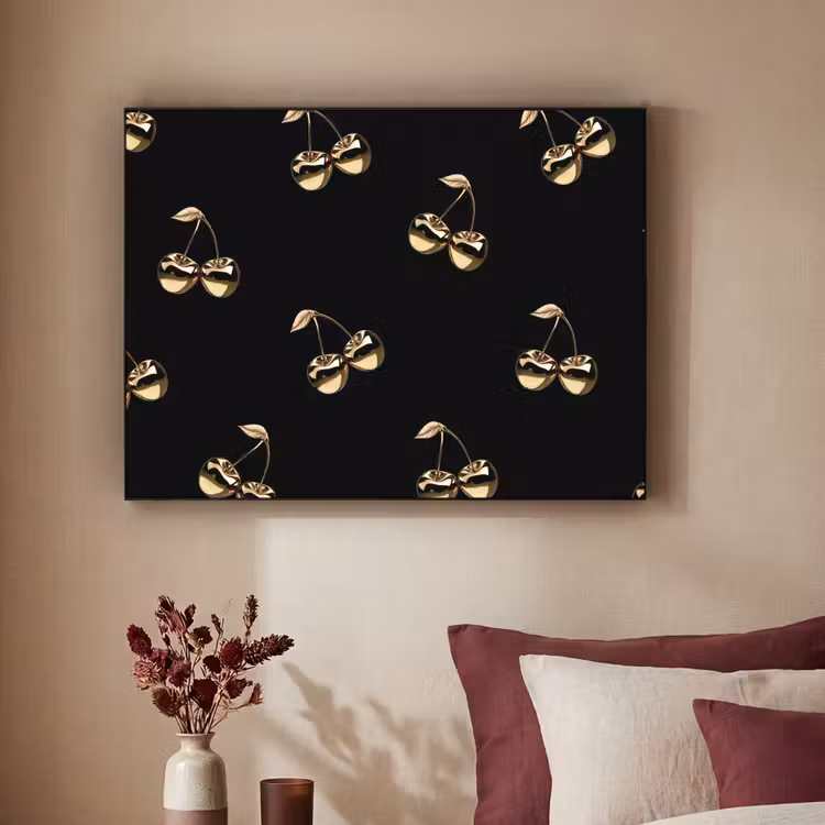 Patroon - Kersen - Goud - Chrome Textielframe zwart klein -sfeer1