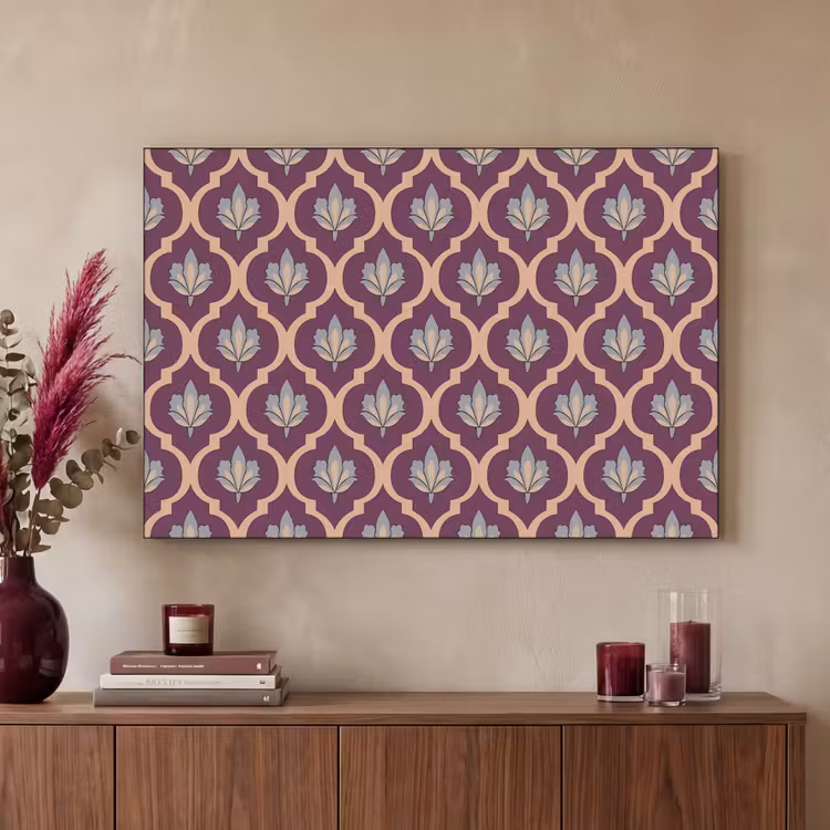 Patroon - Paars - Bloem Textielframe - compleet frame klein -sfeer1