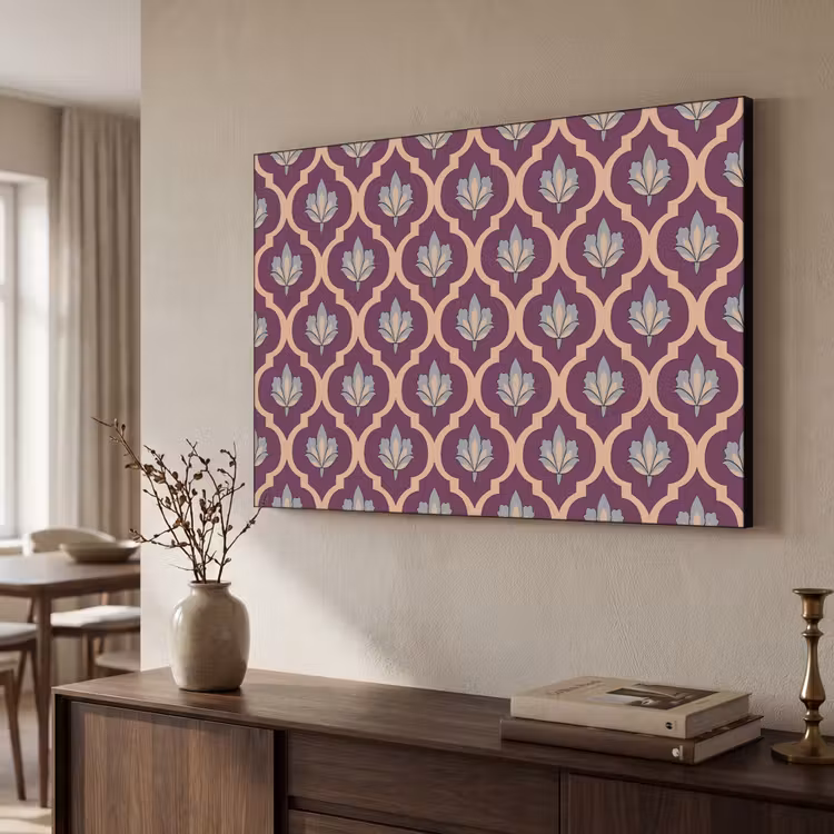 Patroon - Paars - Bloem Textielframe zwart klein -sfeer3