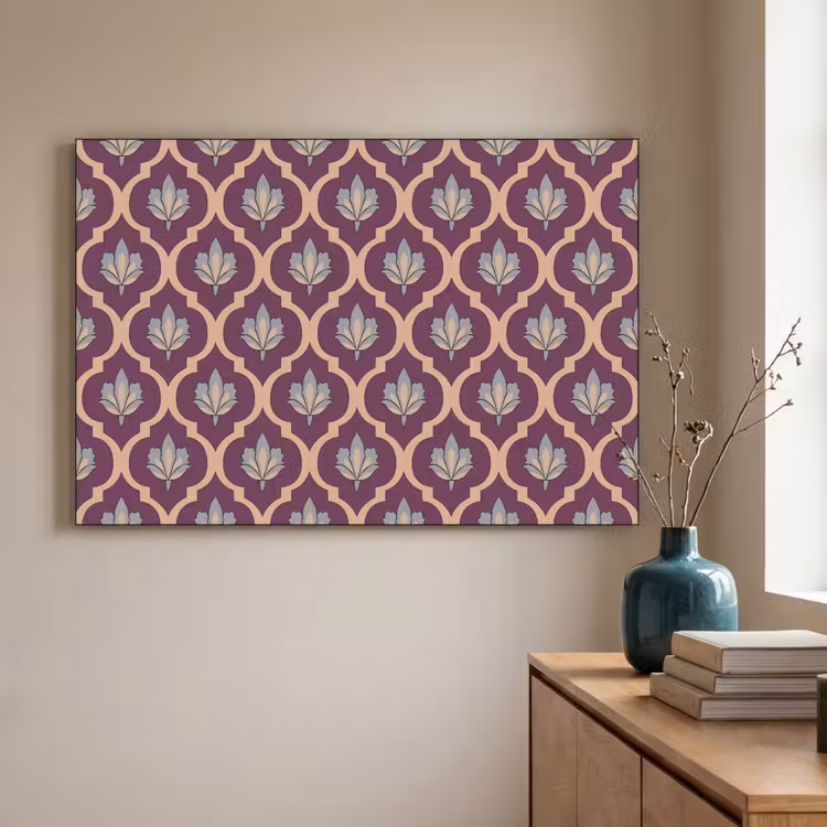 Patroon - Paars - Bloem Textielframe zwart klein -sfeer2